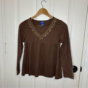 Y2K Ponytails Brown Gold Bling Babydoll Long Sleeve Blouse Fairycore Western